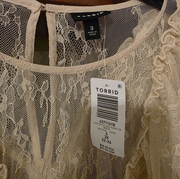 Torrid New Lace Ruffle Long Sleeve Blouse Birch Size 3x - Picture 7 of 14
